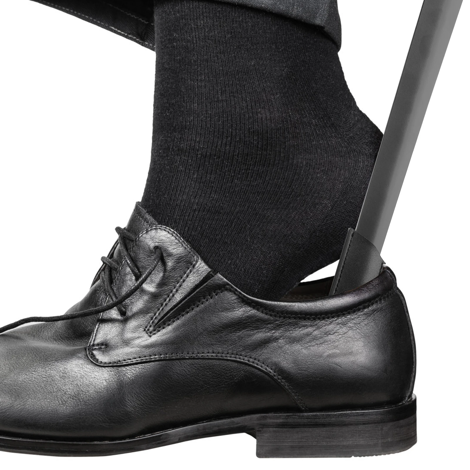 ที่โกยรองเท้าสีดำ พรีเมียม สแตนเลส ด้ามจับยาว ขอบโค้งมนเรียบ ทนทาน ใช้สำหรับใส่รองเท้าที่บ้าน หรือพกพาเดินทาง