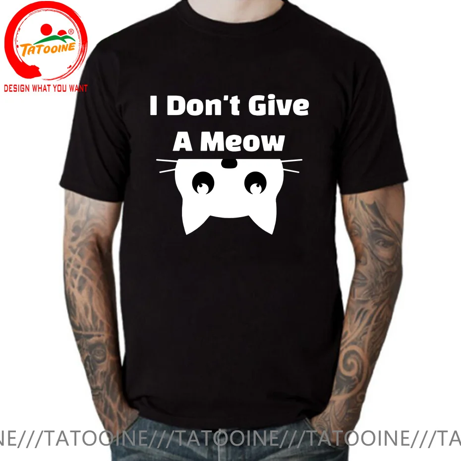 

I Don'T Give A Meow Black White Cat Men T Shirt Man Fashion Cotton Tees Clothes High Quality T-shirt Summer Loose Oversized Tops