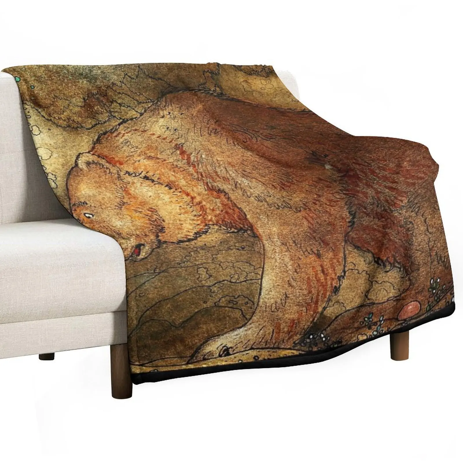 She kissed the bear on the nose - John Bauer 1907 Throw Blanket manga Beach Summer Soft Beds Custom sofa bed Blankets