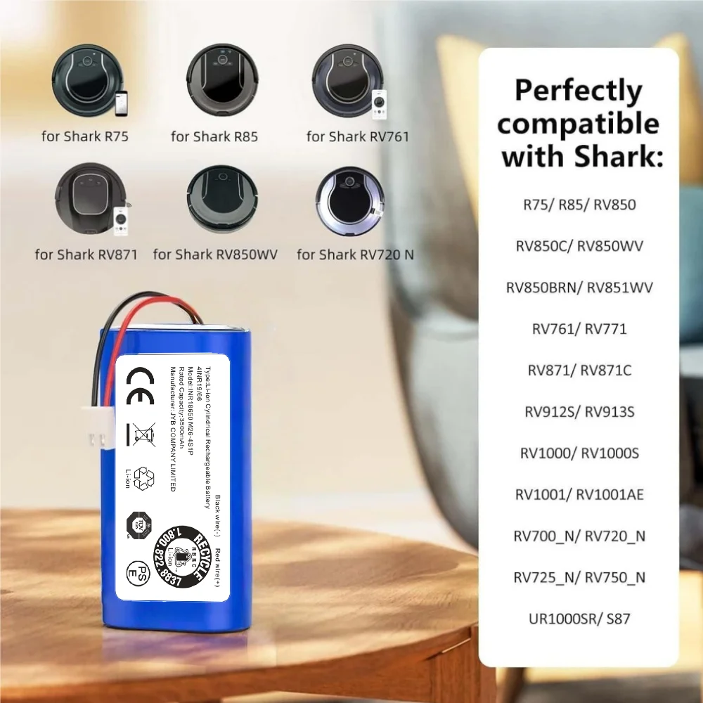 Ersatzakku RVBAT850 für Shark Ion R75 R85 RV850 S87 Roboterstaubsauger 14,4 V 3500 mAh Lithium-Ionen-Originalteil-Upgrade