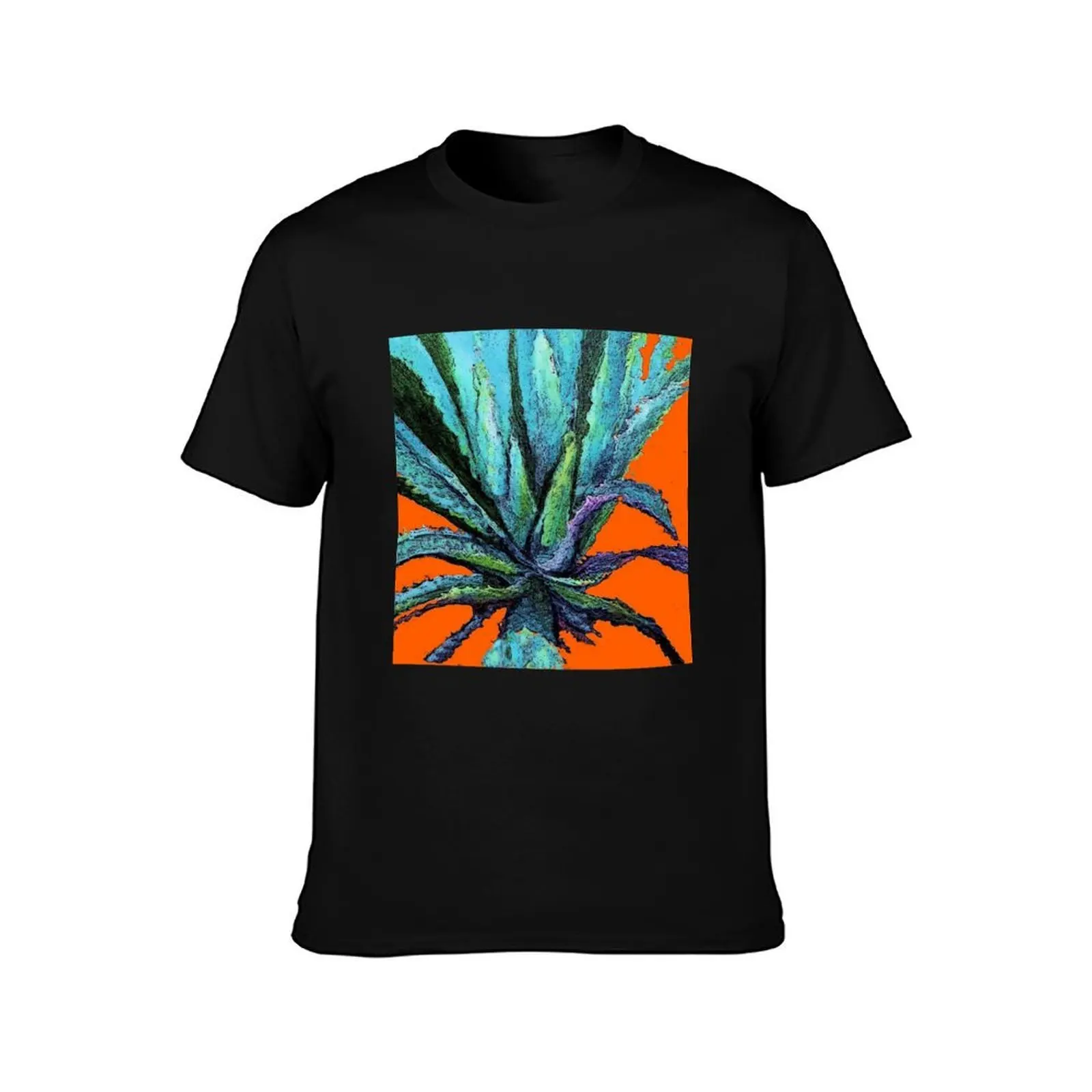 BLUE AGAVE CACTUS MODERN ART T-Shirt, Summer Casual Cotton Tee, Oversized Streetwear Tops, Vintage Graphic Print, 100% Cotton