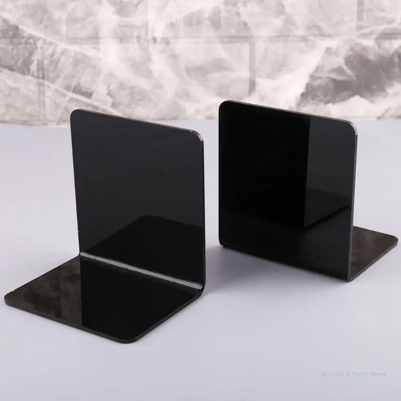 M17F 2Pcs Black Acrylic Bookends L-shaped Desk Desktop Book Holder School S