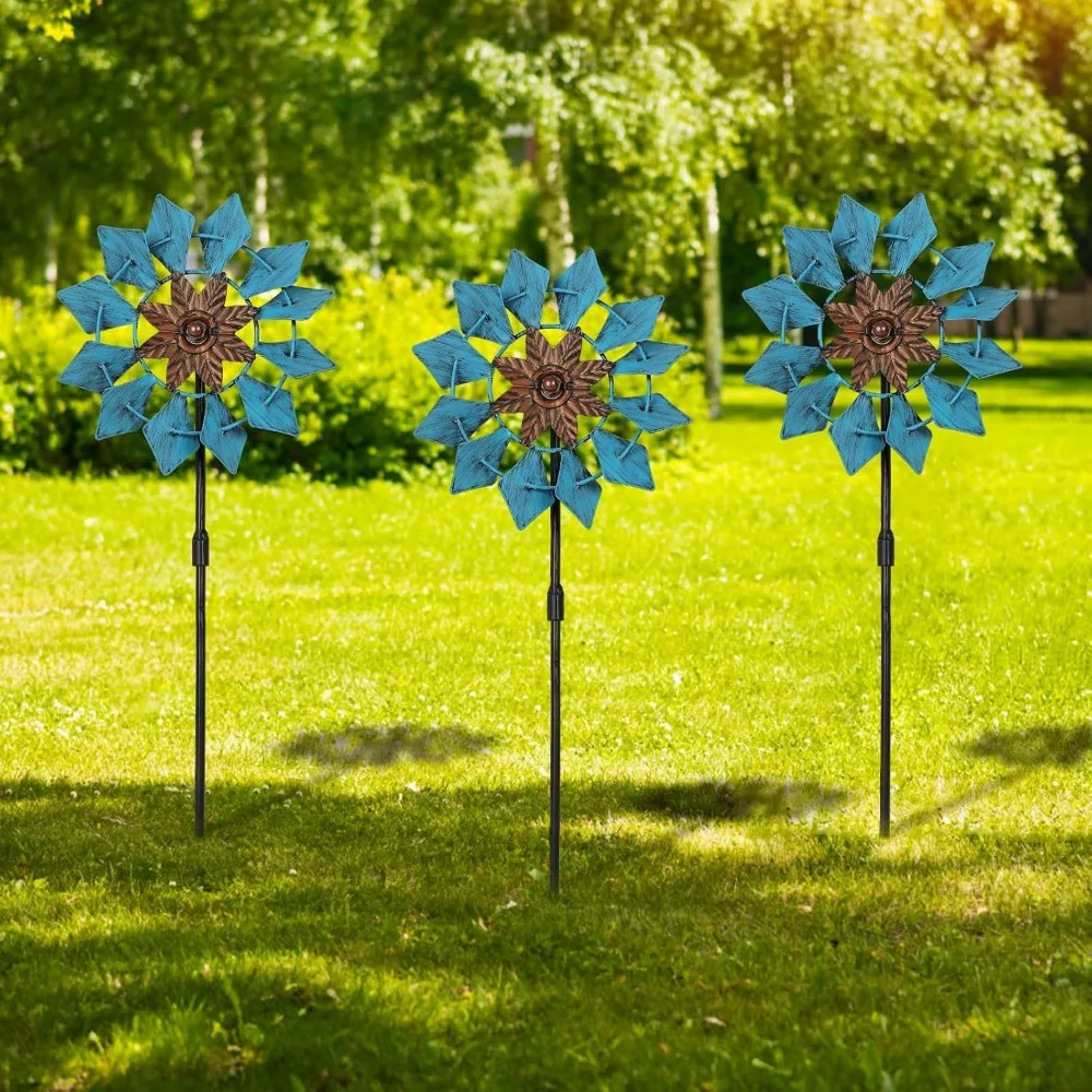 

3 Pack Wind Spinners with Metal Stake, 16.3 Inches Yard Garden Sculptures for Outdoor Spring Decoration Lawn Patio Wind Catcher
