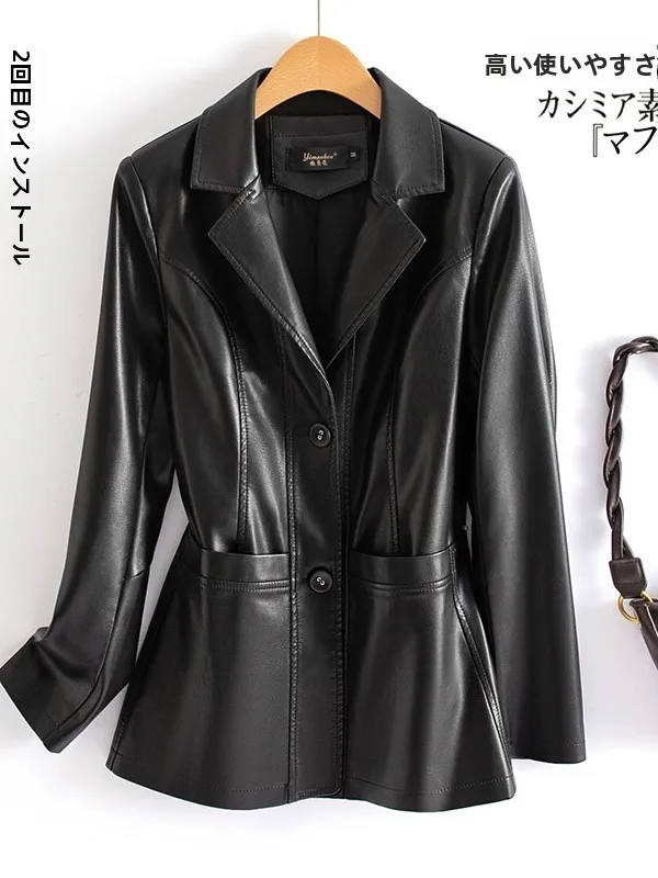 Real Leather Short Jacket Women's Slim Fit Sheepskin Coat Spring Autumn New Style Small Suit Outerwear Breathable Polyester L...