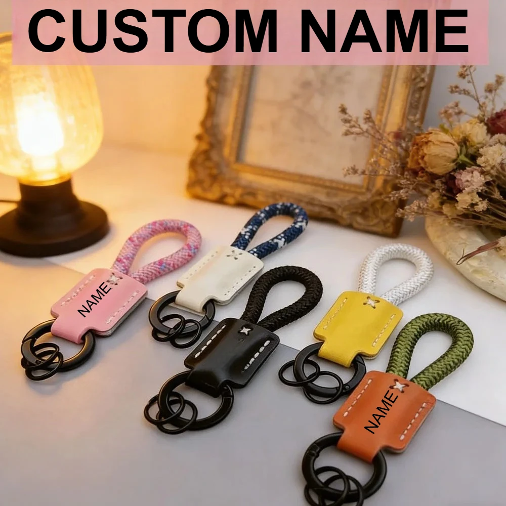 

Lost Handmade Car Key Chain Ring Personalized Custom Name Engraved Leather Braid Rope Keychain Pendant Women Men Business Gift