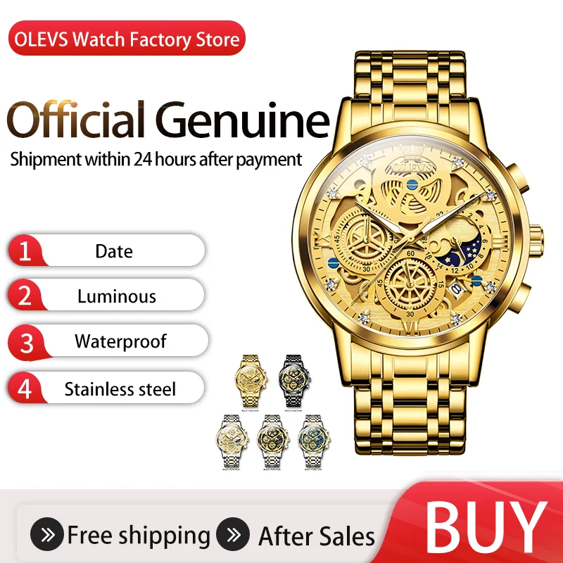 

OLEVS Moon phase Men's Watches Luxury Original Waterproof Quartz Watch for Man Skeleton Style freeshippings items Original watch