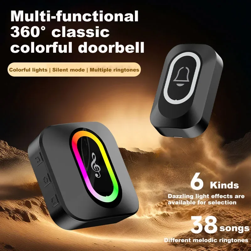 Wireless Doorbell Loud Ringer and Flashing Light Waterproof Door Chime Kit Remote Control Smart Home Alert for Elderly Call Bell