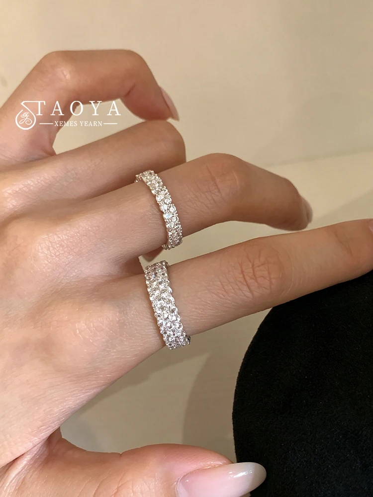 Ultra-Shiny Luxury Micro-Paved Zircon Open Adjustable Silver Color Rings for Women Elegant Jewelry Versatile Finger Accessory
