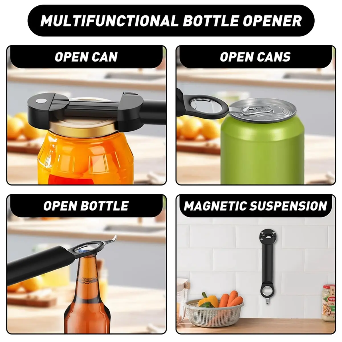 2026 New Multifunctional Bottle Opener Stainless Steel Lid Opener Adjustable WineBeer Can Opener for Weak Hands Seniors
