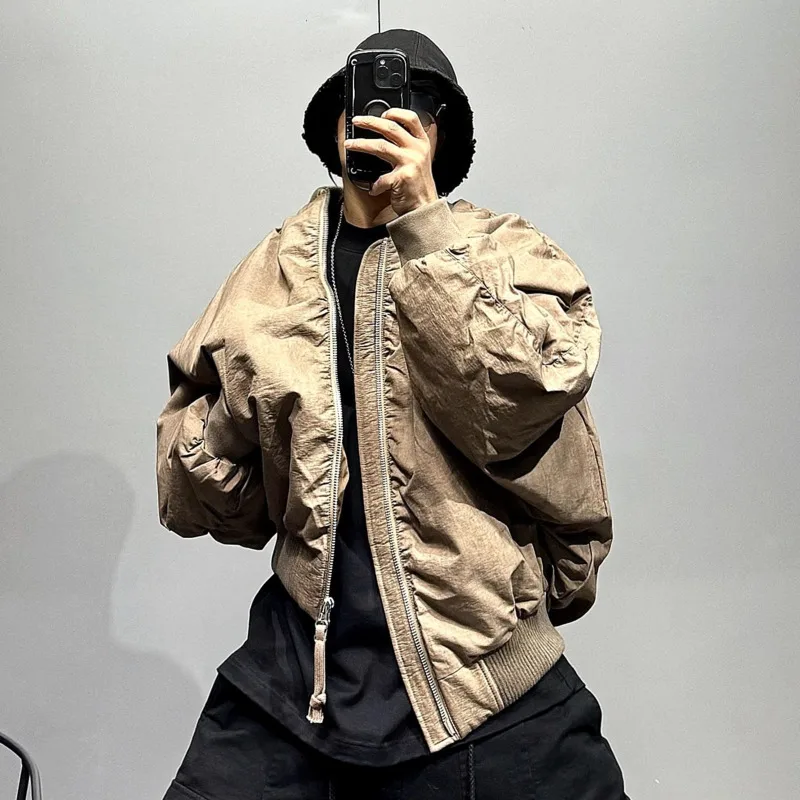 HKSH Oversized Batwing Sleeve Short 90% White Duck Down Jacket Men's Trendy Brand Baseball Collar Cool Loose Padded Coat HK17066