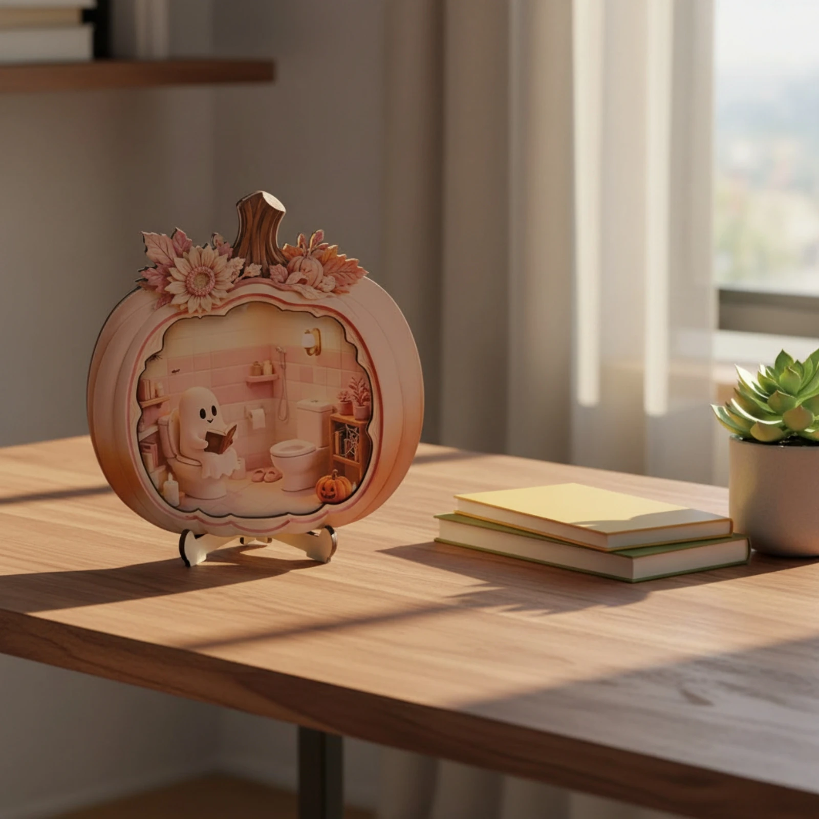 Wooden Pumpkin Fall Pumpkin with Stand Wooden Cutout Pumpkins Autumn Tabletop Decoration Freestanding for Collectors, Halloween
