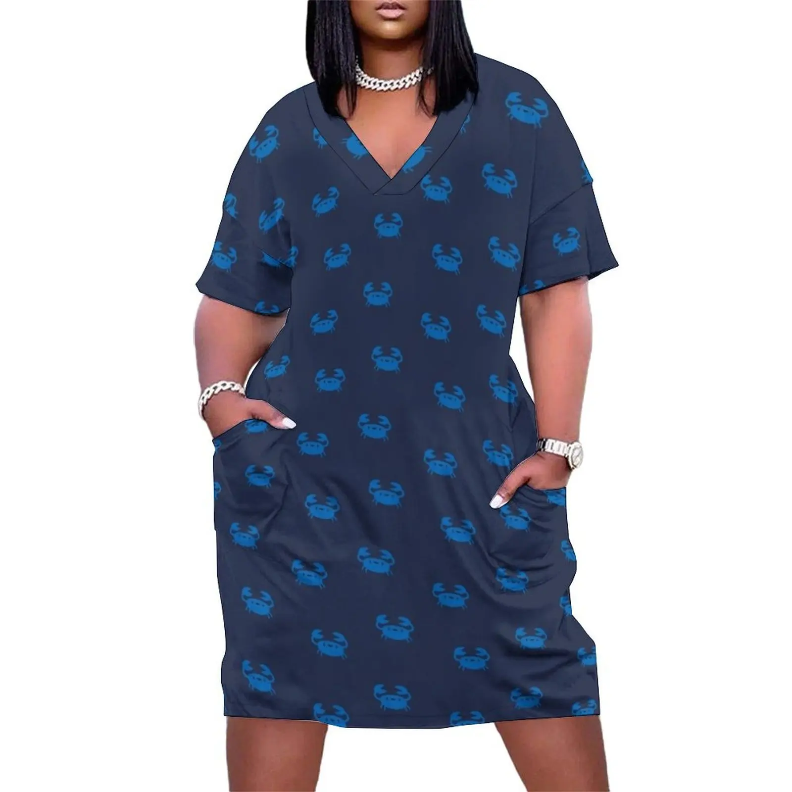 

Happy Little Crabs - Blue Loose Pocket Dress african dresses for woman evening dresses women evening dress ladies