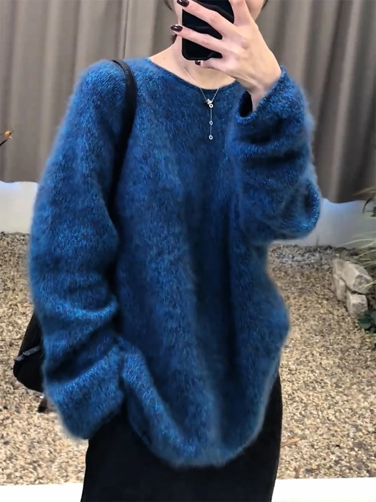 

Женский свитер Laid-ba Sle Retro Plu с круглым вырезом, осенне-зимний, новый, больших размеров, универсальный, омолаживающий, топ-кашемир