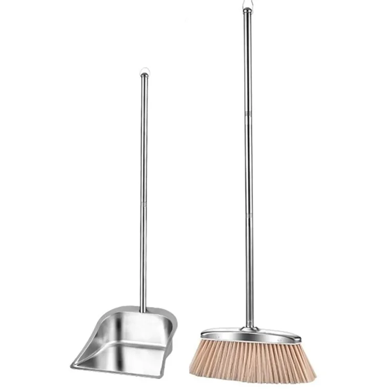 

Broom With Dustpan Combo Set Stainless Steel Long Handle Floor Cleaning Tool For Homeowners Living Room Bedroom