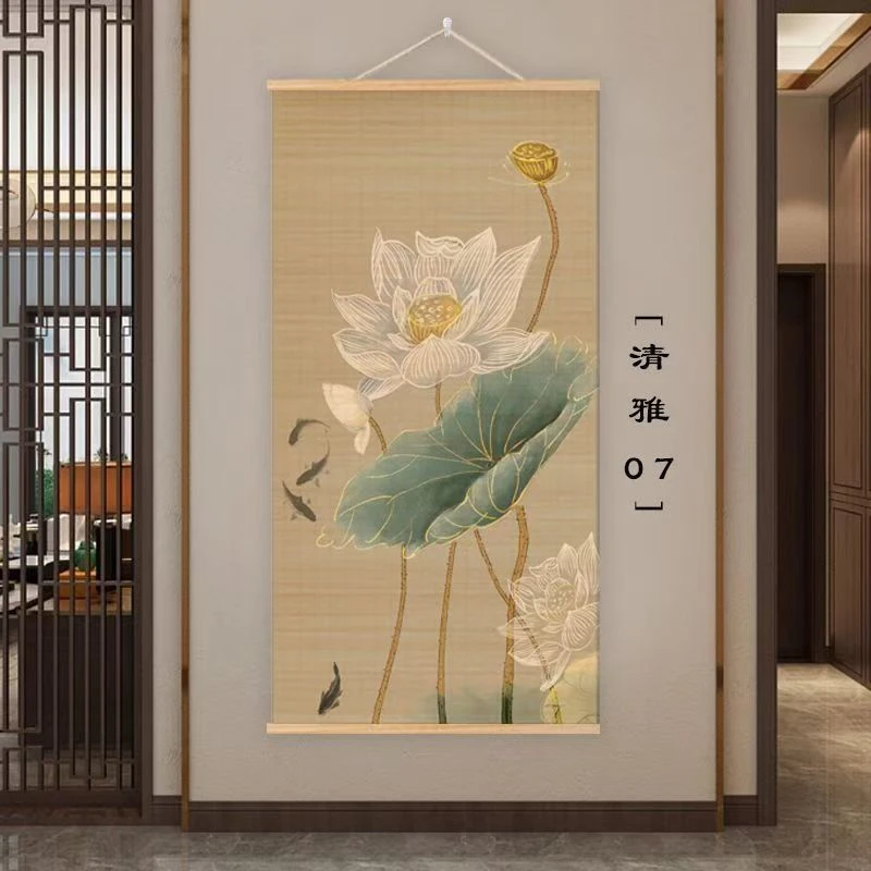 Pintura suspensa de lótus, atraindo riqueza, alcançando rico, pintura de decoração de sala de chá, decoração de feng shui para casa