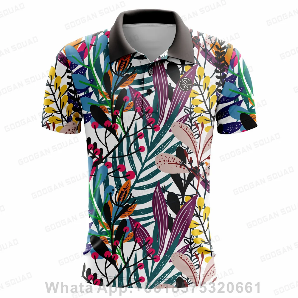 New Men Summer  Golf Polo Shirts Floral Casual Print Fashion Tops Short Sleeve T-shirt Quick Dry Breathable Polos Shirt Clothing