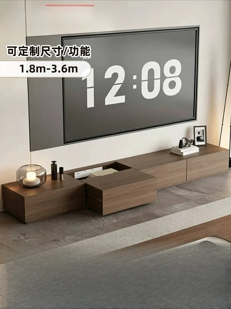 TV cabinet Italian minimalist living room hidden socket walnut pattern floor cabinet floor small apartment