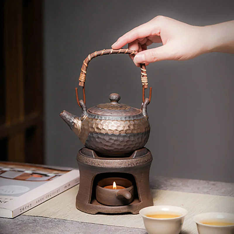 

Чайники Пуэр Улун с ручкой из ротанга, китайский керамический горшок, ретро-свеча, держатель с подогревом, набор для чайной церемонии, чайник для младенцев