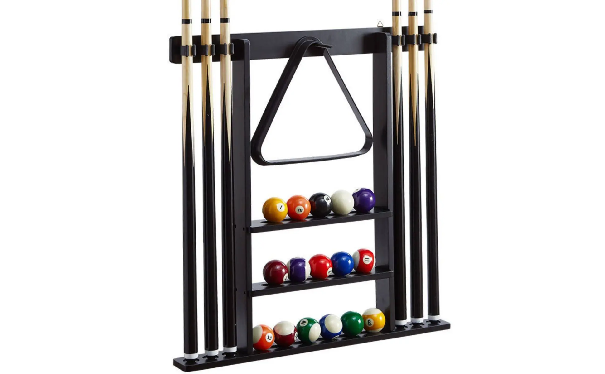 Billiard Cue Rack Black Finish Billiard Cue Stand Game Furniture Easy to Install Sports Storage Scratch Protection for Club Room