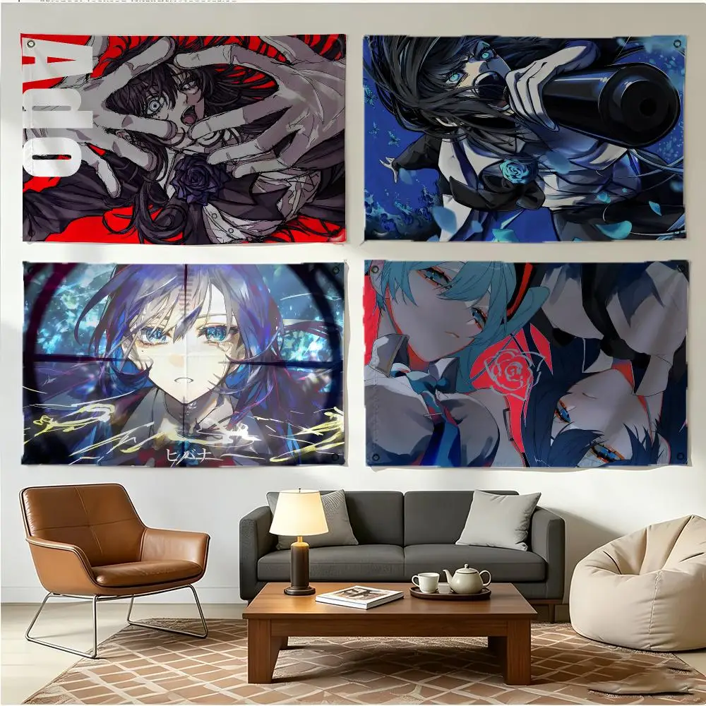 Singer Virtual Ado Flags Four Ring Borderless Art Decor Indoor Outdoor Use Simple Hang And Install