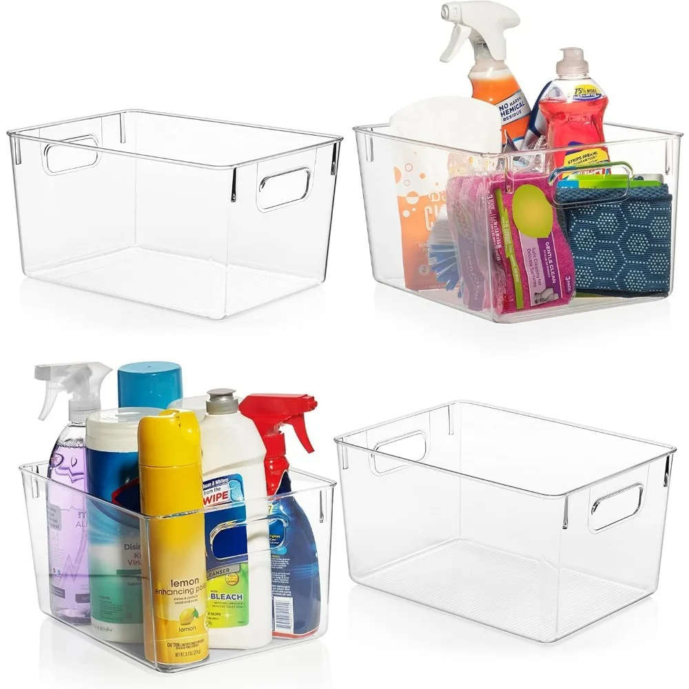 

Clear Plastic Storage Bins Pantry Cabinet Organizer Stackable Containers for Kitchen Laundry Office Closet Garage Freezer
