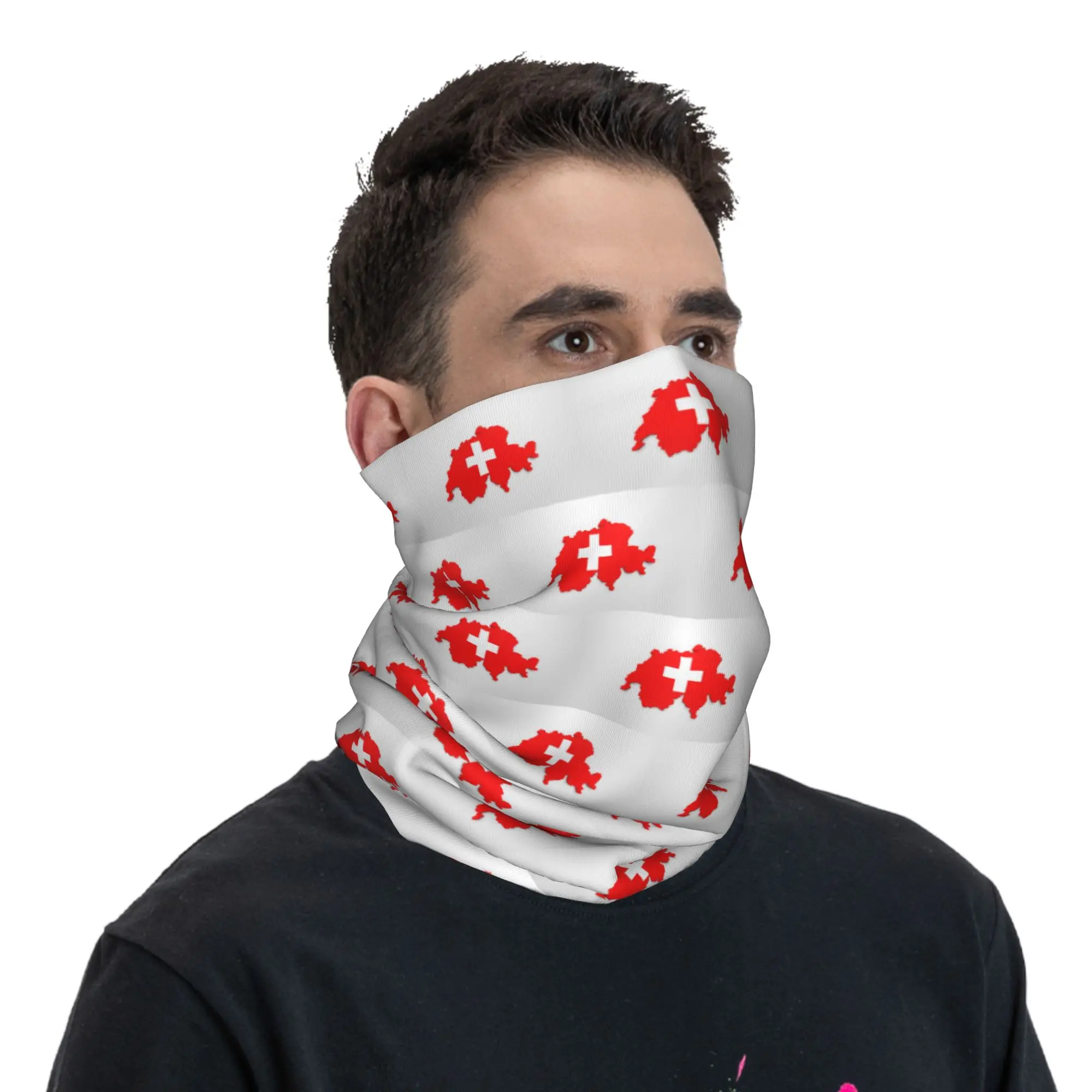 

Swiss Switzerland Flag Bandana Neck Gaiter Printed Magic Scarf Multi-use Headwear Running Unisex Adult Breathable