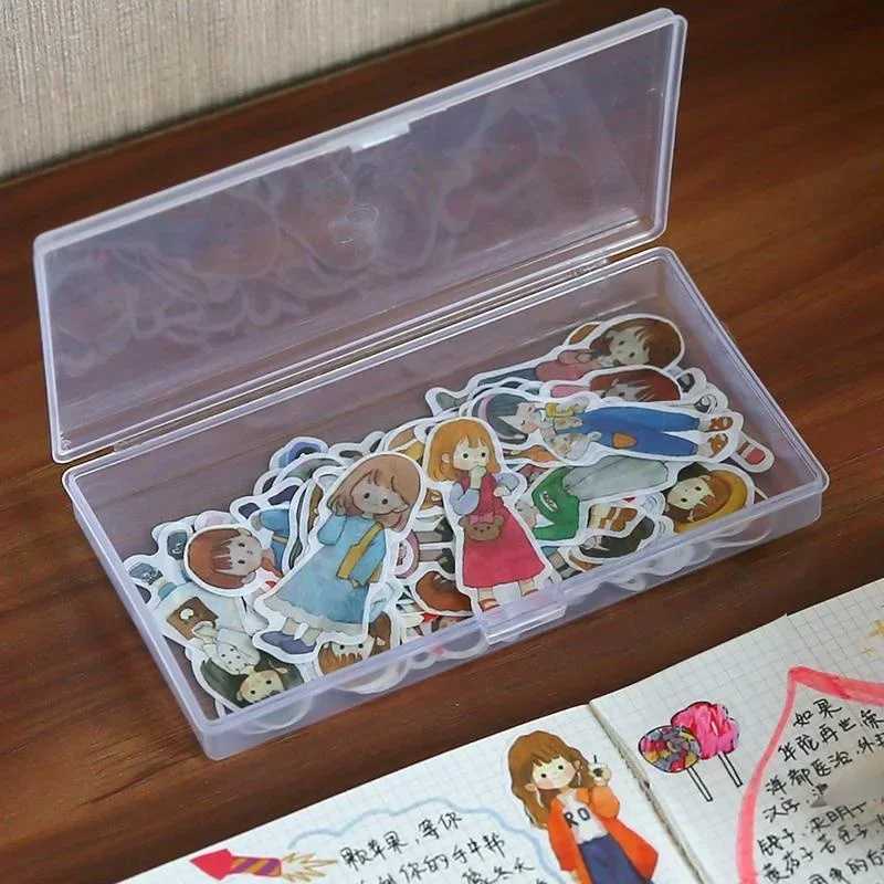 1Pcs Stationery Holder Stickers Plastic Storage Box Manual Account Container Tool Case Mini Transparent Office Desk Organizer