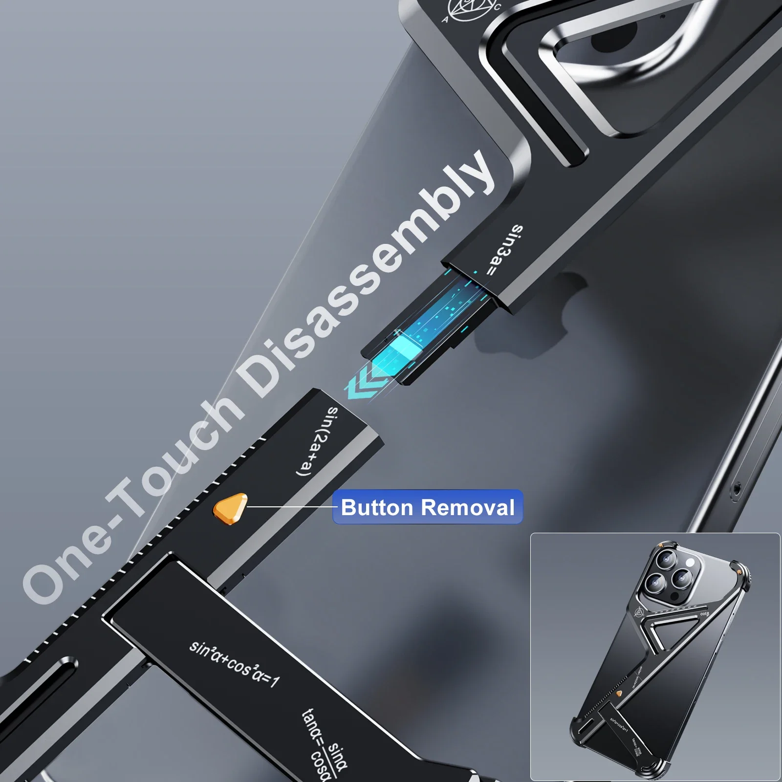 Oatsbasf Geometric Design Metal Phone Case for iPhone 13/14/15 Pro Max Anti-Drop Cell Bumper Frameless Phone Cover w/ Kickstand