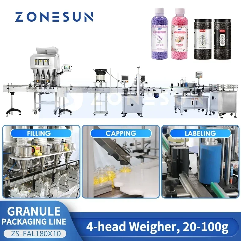 ZONESUN 자동 과립 생산 라인 견과류 콩 곡물 씨앗 입자 병 포장 기계 ZS-FAL180X10을 채우는 무게