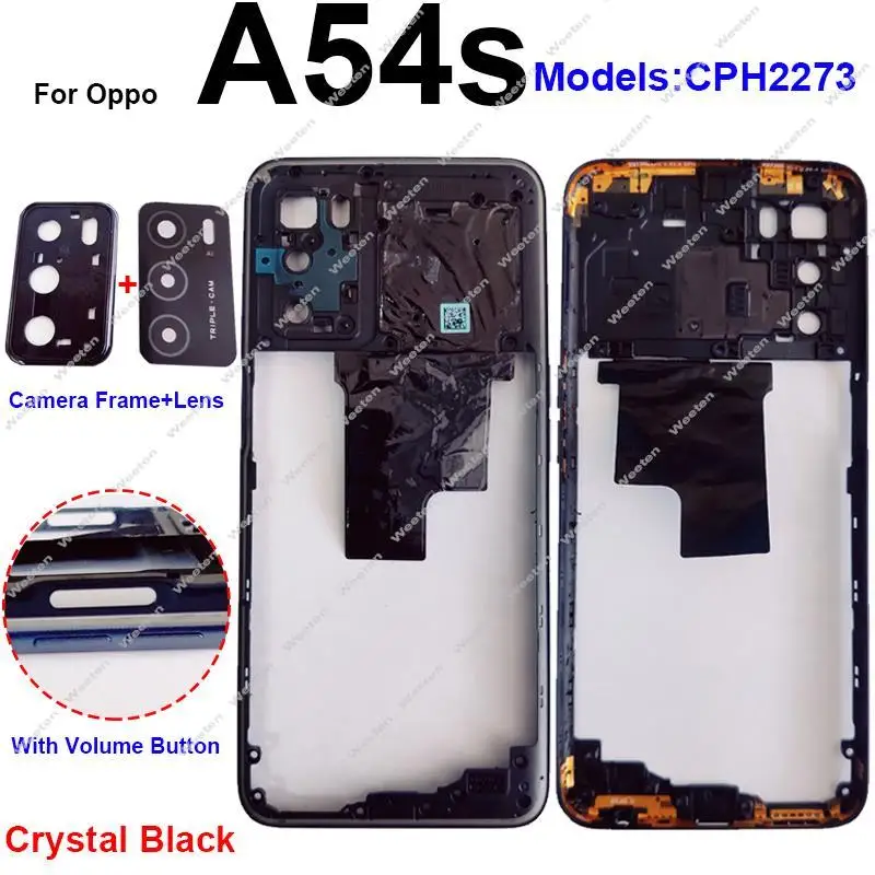 Middle Frame Housing Bezel Cover For OPPO A54 A54S 4G 5G Middle Frame With Side Button Camera Frame Lens Parts