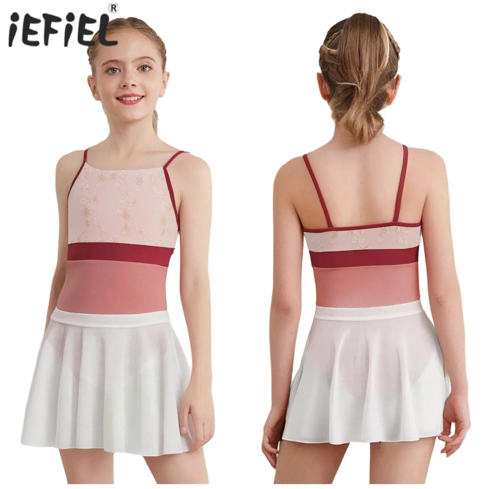 

Детская гимнастика для девочек, лирическая балетная танцевальная одежда, купальник с цветочной вышивкой и прозрачной сетчатой юбкой, костюм балерины