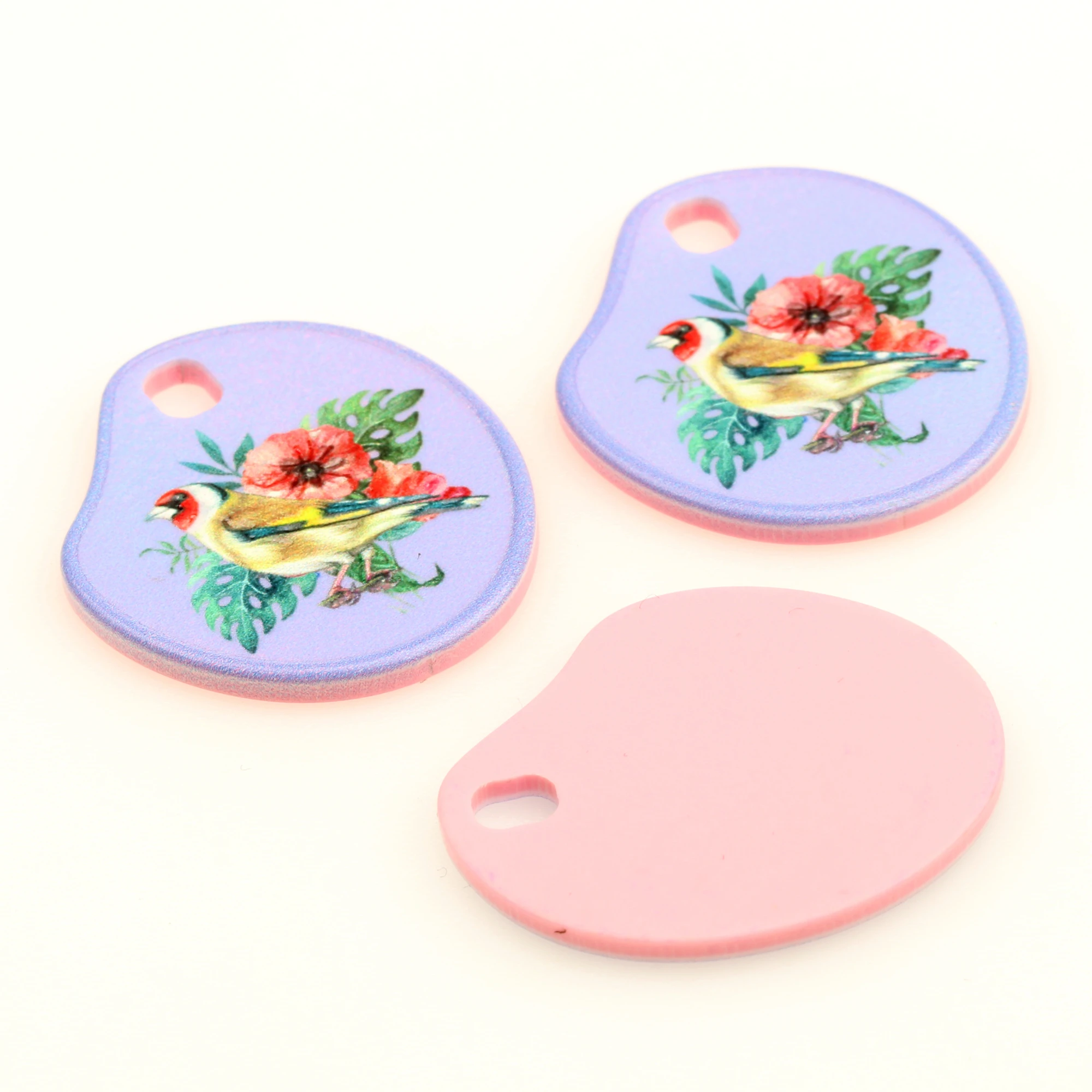 6pcs Printed Acrylic Charms,Geometry Flat Pendant,Bird Pattern Earring Parts,Earrings Findings,Jewelry Supplie ,ACL325-329