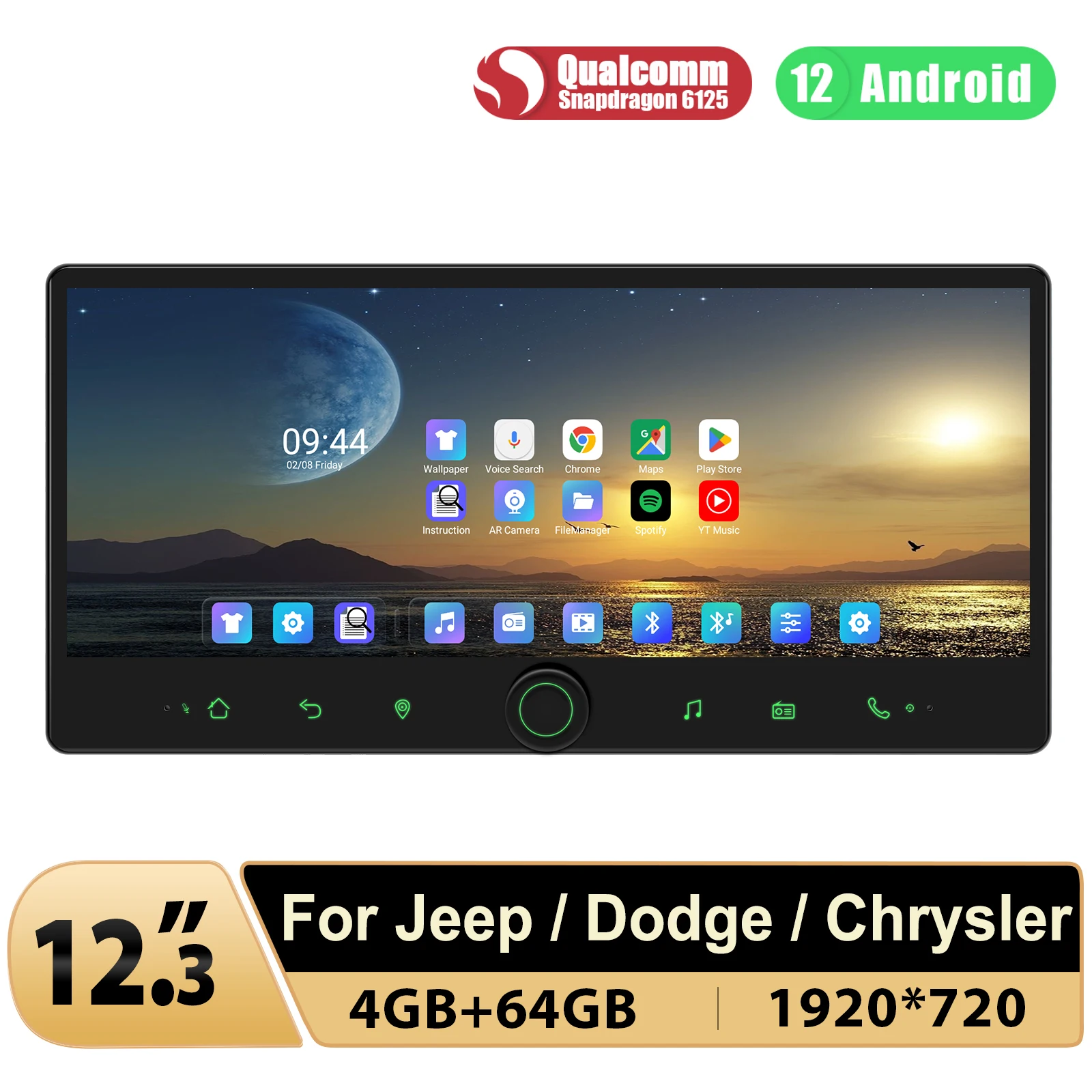 

JOYING 12.3 Inch 1920*720 4G 64G Upgrade Autoradio Android 12.0 Car Radio Stereo Multimedia Video Player For Jeep Dodge Chrysler