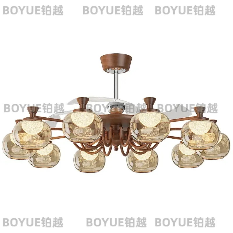Italian Medieval Style Ceiling Fan Light Multi Head Living Room Lamp Modern Luxury Whole House Lighting Fixture Combination