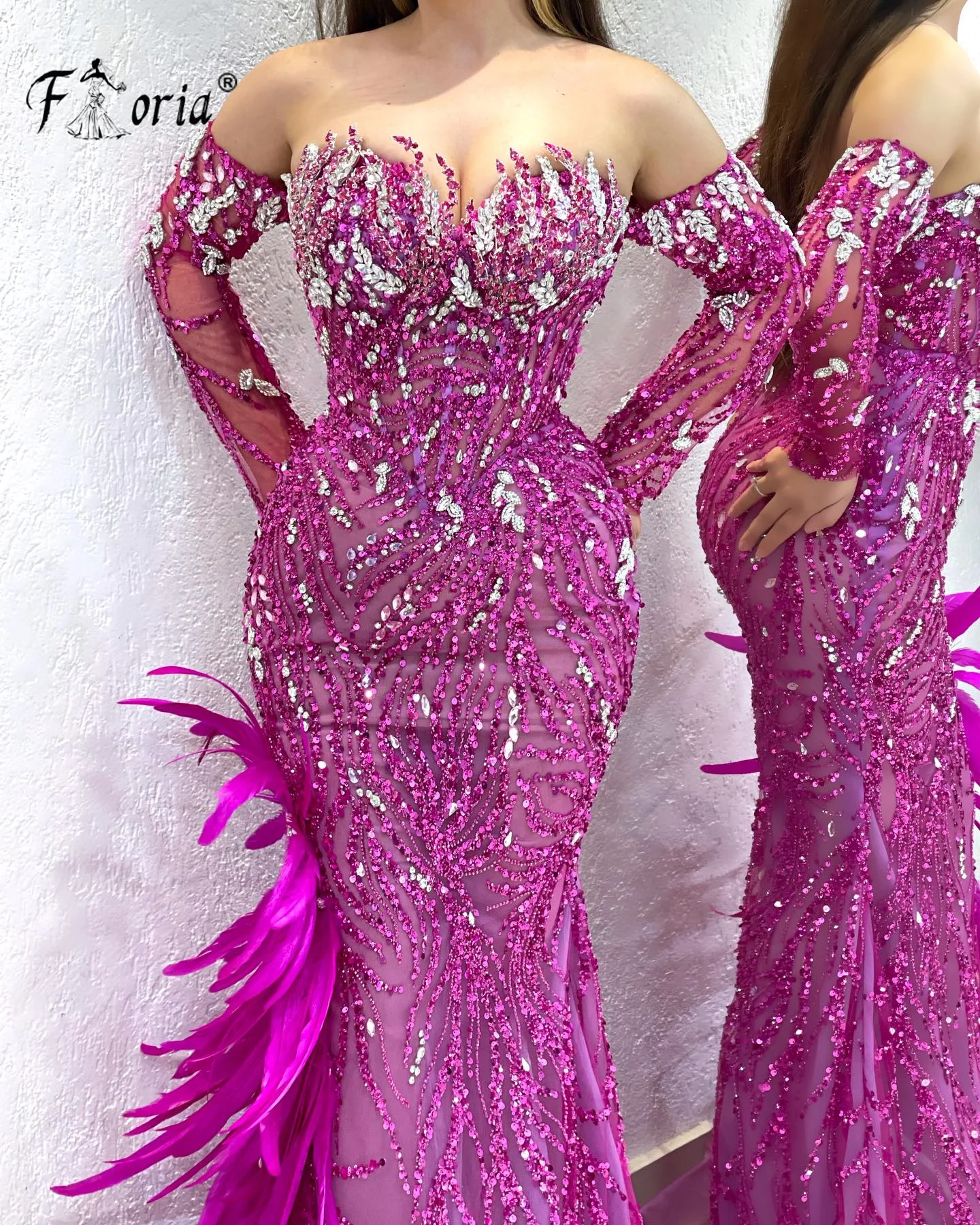 2024 elegante Perlen Meerjungfrau Abendkleid Strass Kristall Langarm roten Teppich Kleider Abschluss ball Party kleider Vestidos de Noche