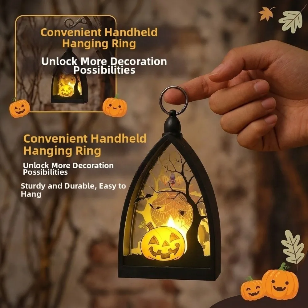 Cordless Halloween LED Lamp Witch Battery Powered Halloween Hanging Lantern Castle Portable Ghost Lantern Desktop Ornament