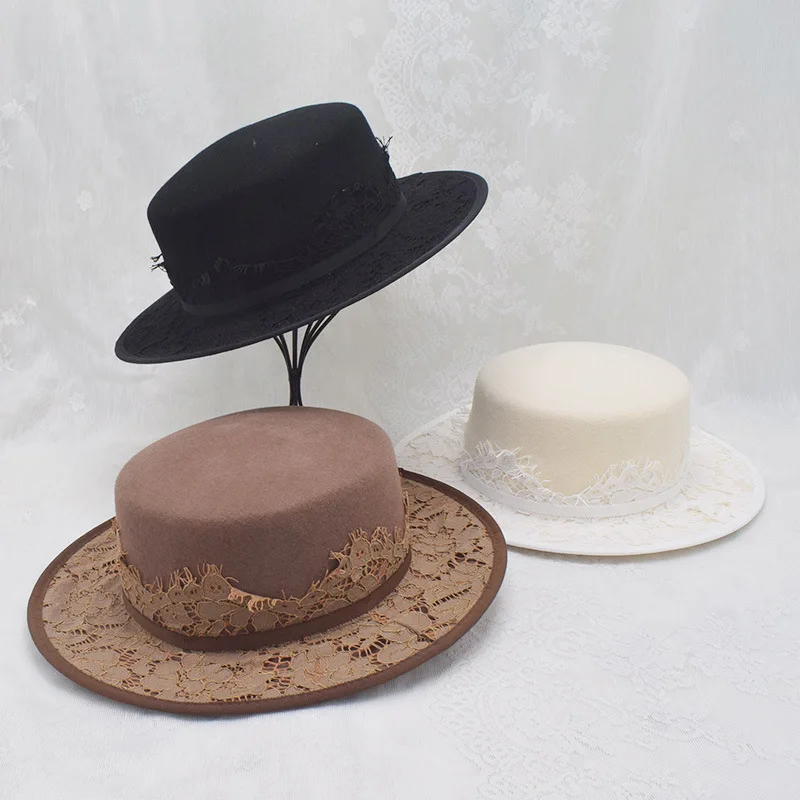 unique-elegant-lace-decorated-wool-fedora-hat-for-women-wide-brim-flat-top-high-quality-fashion-felt-hat-for-autumn-winter