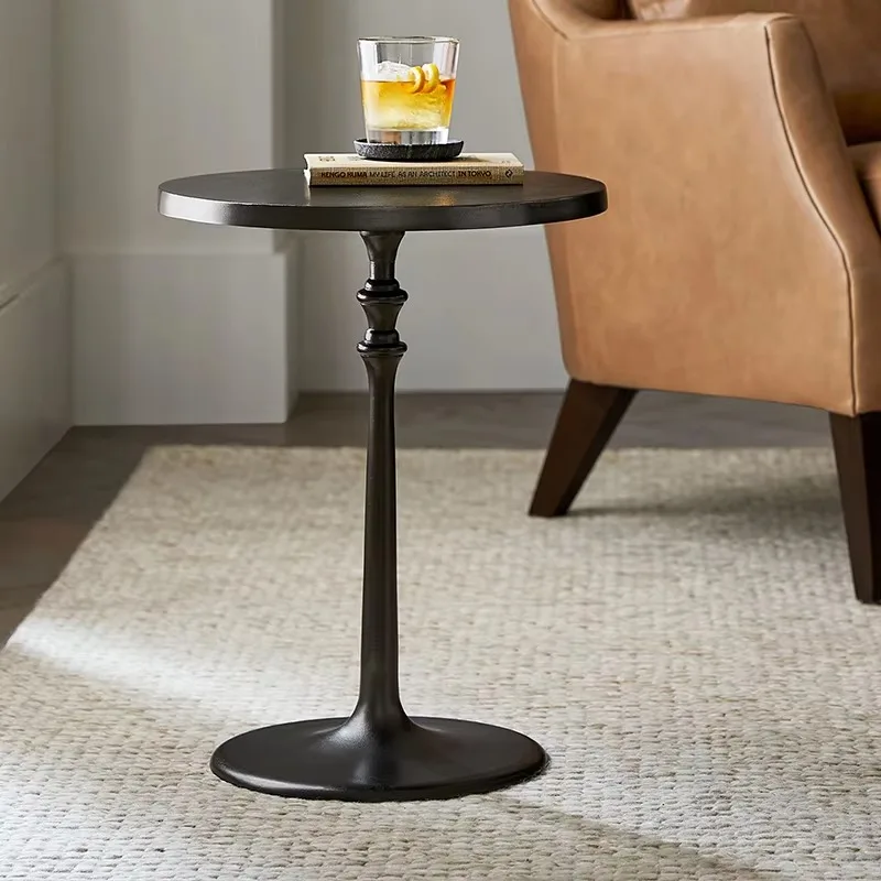 Italian Luxury Side Table, Black & Gold Optional, Portable Retro Small Round Brass Coffee Table