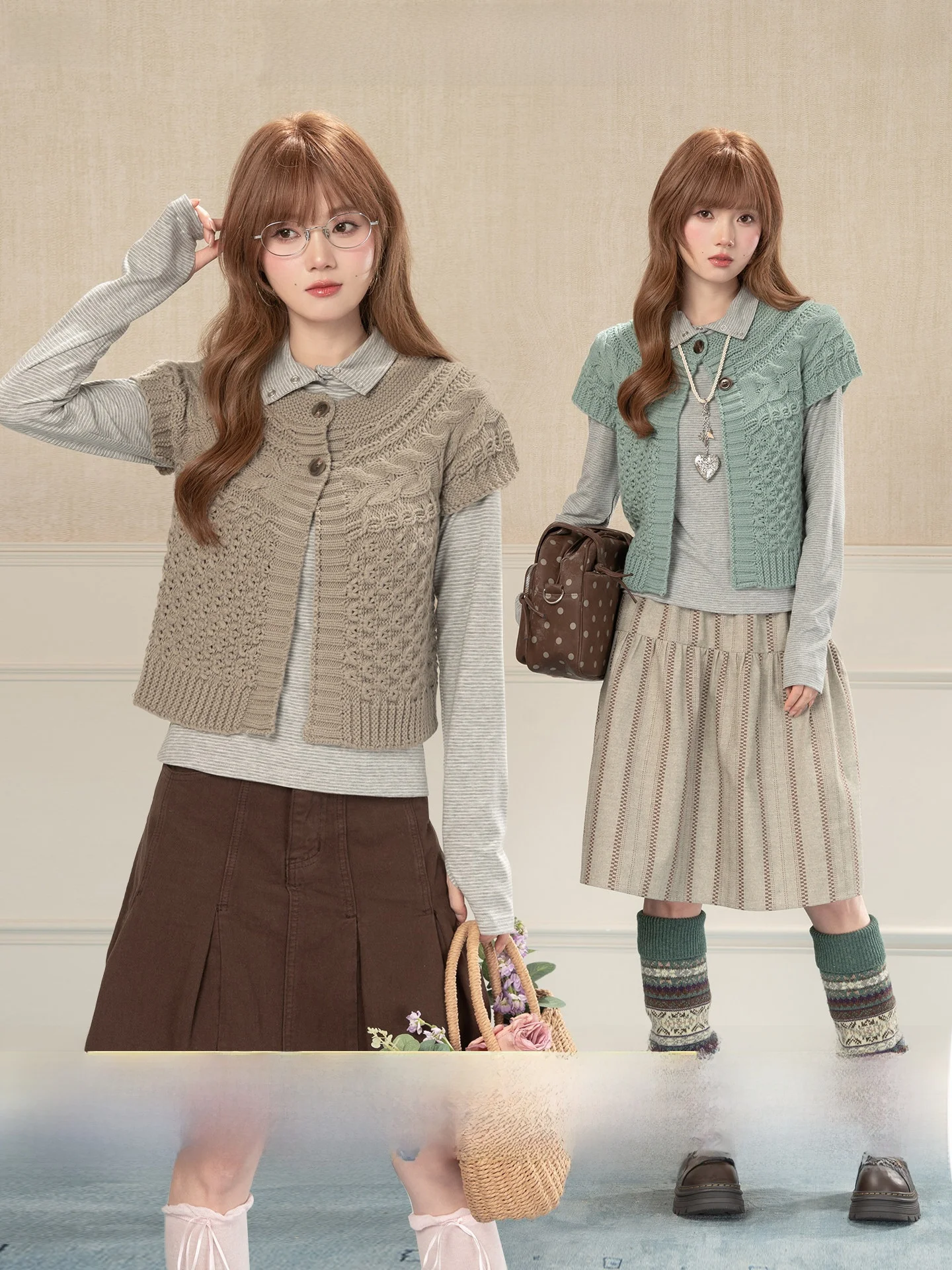 

Heynew ey een round Ne Twisted Knitted Vest Women's Spring Faion Age-Defng Versatile ort Sve Layering Top