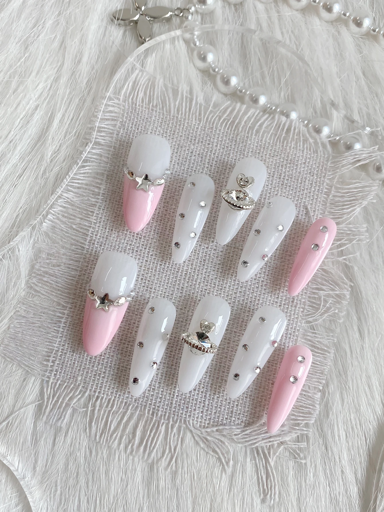 Nail Art Ombre - Накладные ногти ручной работы, розово-белый омбре,