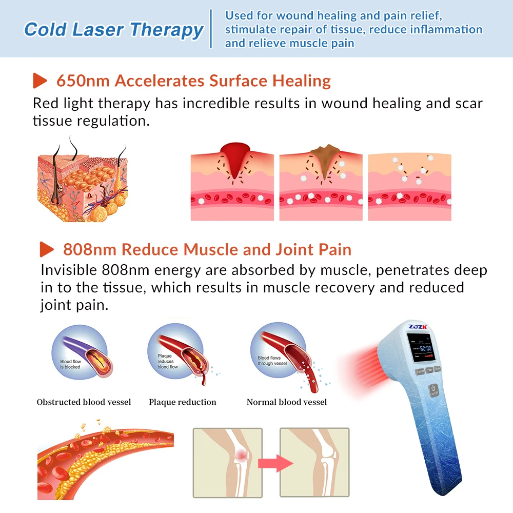 ZJZK Cool Laser Therapy Device Professional Veterinary Laser Machine For Heel Pain 650nmX16Diodes+808nmX4Diodes Fibromyalgia