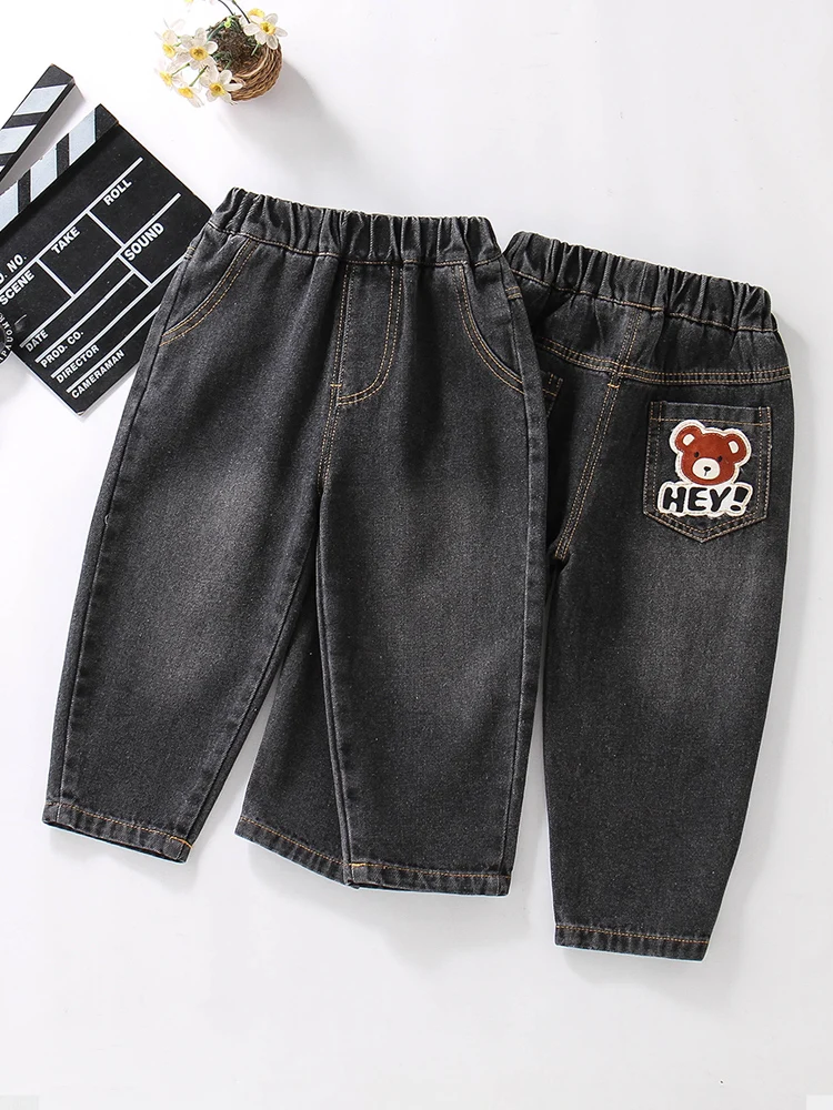 

Boys' Casual Straight Leg Jeans Autumn Collection Simple Sli Mid-Term Children's Faion Korean Version Long Pants