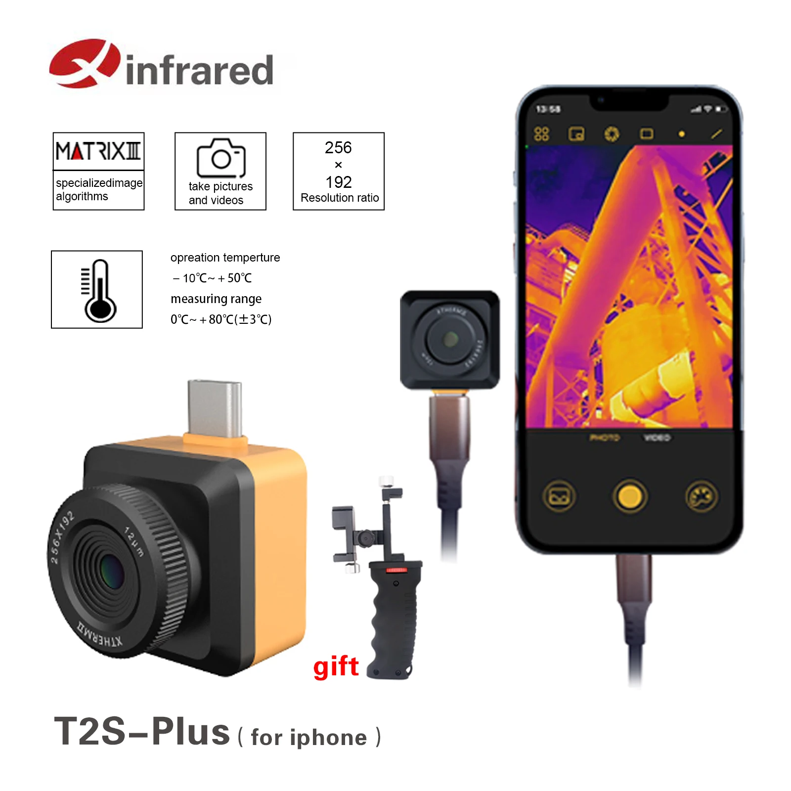 

InfiRay T2S Plus Thermal Imager for IPhone IOS PCB Air Conditioning Floor Heating Pipe Inspection High Precision Detection