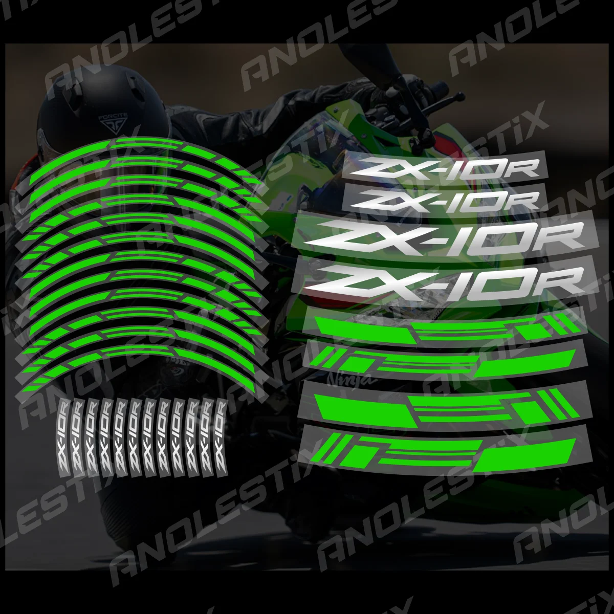 AnoleStix Reflective Motorcycle Wheel Sticker Hub Decal Rim Stripe Tape For ZX-10R ZX10R
