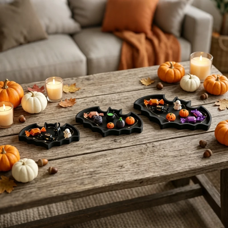 Bat Shape  Tray, 3 Sizes Decorative Candy Serving Plate, Fall Harvest Party Snack Storage Tray, Spooky Home Table Decor Ornament