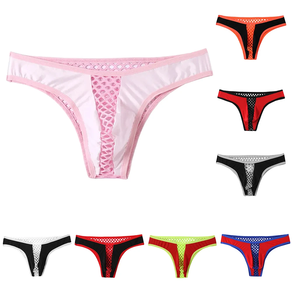 

Men's Thin Mesh Sheer Thong G-String Hollow Sexy Briefs Bulge Pouch Underwear Low Rise Erotic Panties