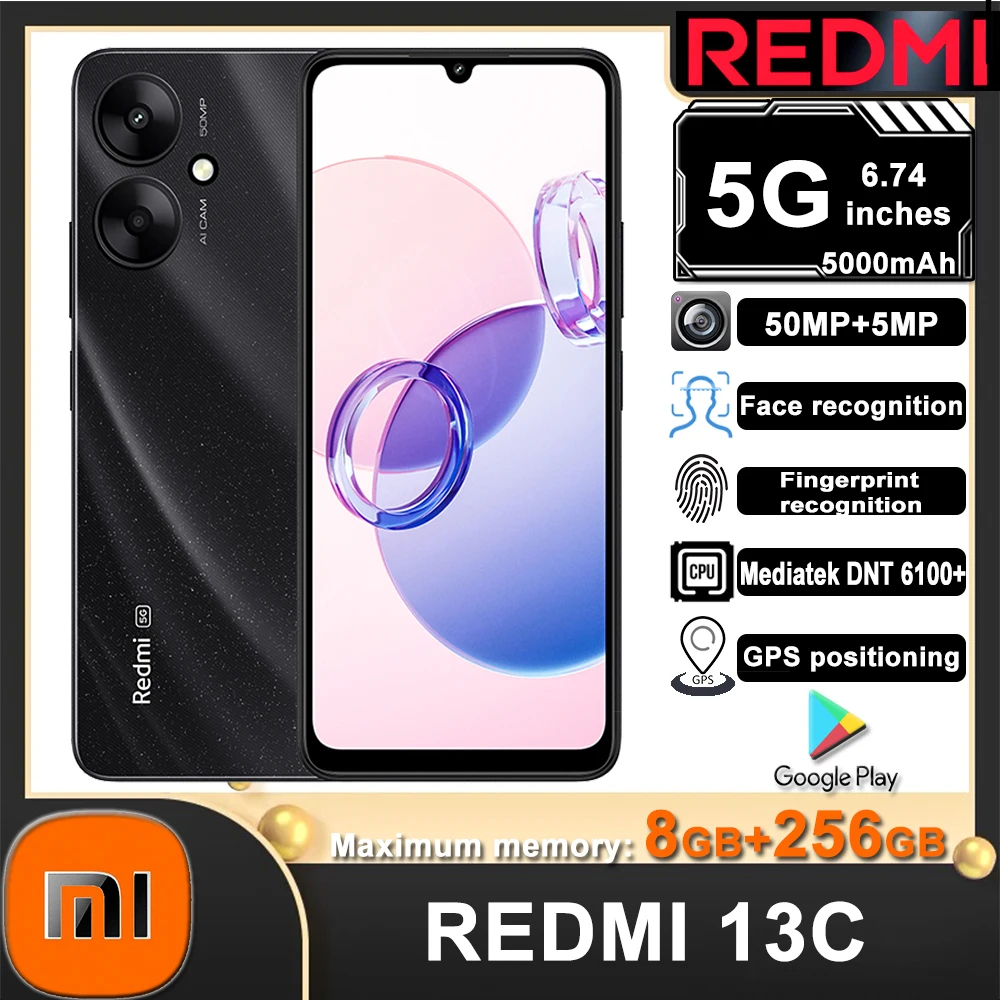 Original fashion smart phone Redmi 13C 5G 8GB+256GB 5000mah 6.74'' large display 50MP+5MP18W battery