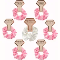 8pcs/40Pcs Plain Pink Purple Hair Scrunchies with Hang Tag Girls Ponytail Holder Elastic Hair Band Satin Fabric Scrunchies