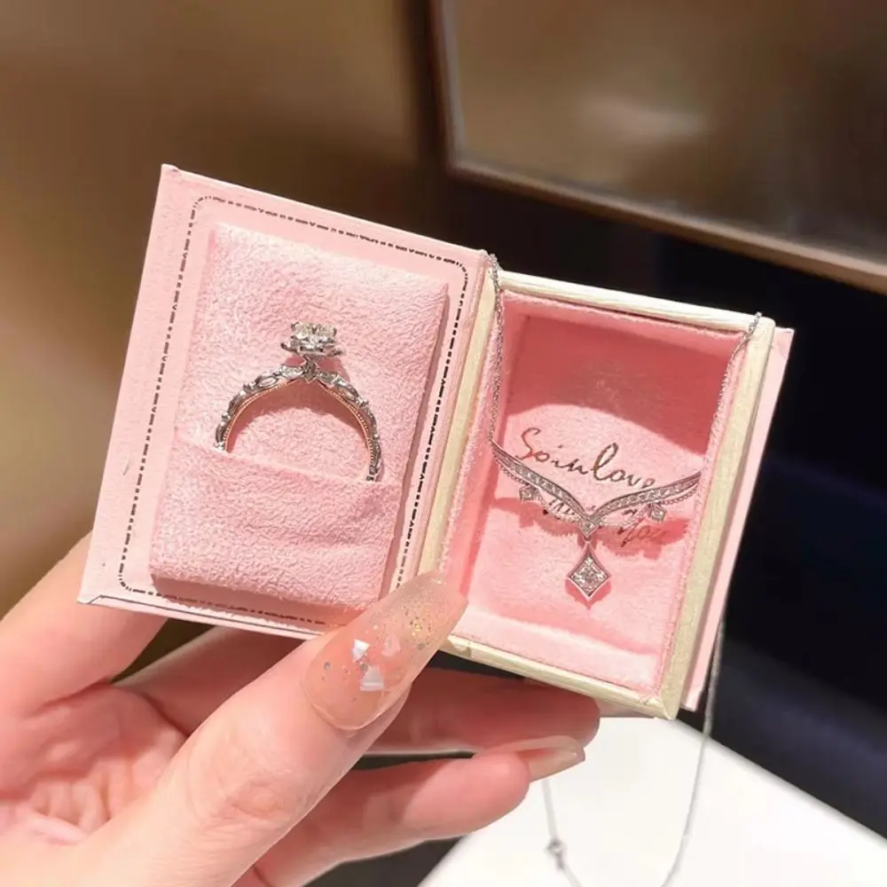 Flip Lid Book Shape Ring Box Stud Earrings Storage Box Engagement Ring Box Ring Case Jewelry Packaging Jewelry Display Case