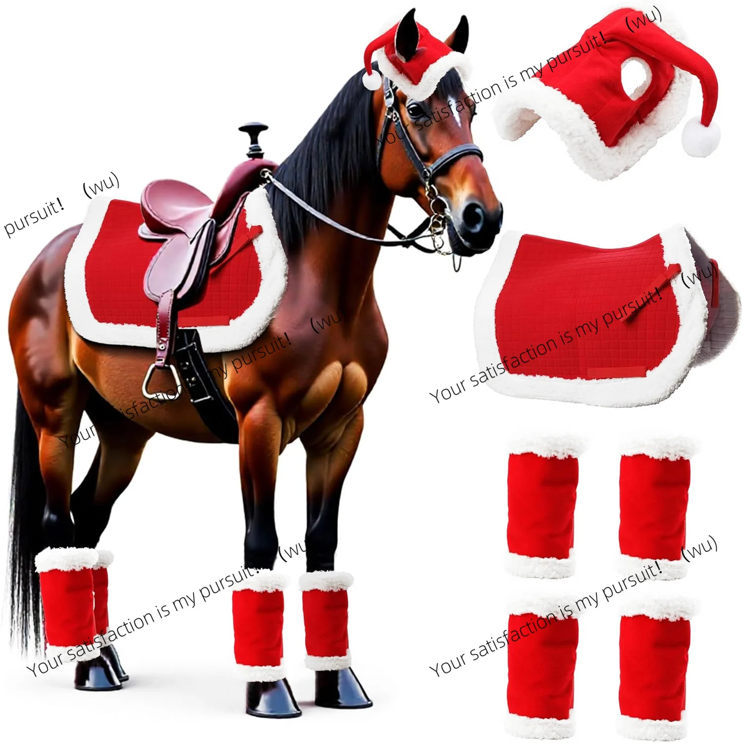 

6-Piece set Christmas horse leggings horse hat winter warm horse saddle pad can be printed with logo
